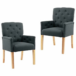 Maison Chic Lot de 2 Chaises à manger avec accoudoirs,Fauteuil/Chaises à dîner confortables gris tissu -MN90646