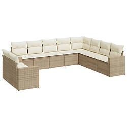 vidaXL Salon de jardin avec coussins 10 pcs beige résine tressée