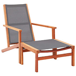 vidaXL Chaise de jardin et repose-pied Gris Eucalyptus et textilène 