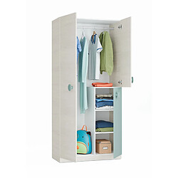 Armoire avec 3 portes coloris Blanc Alpes / vert Acqua en mélamine - Dim : 200 x 90 x 52 cm -PEGANE- 