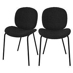 Rendez Vous Deco Chaise Iris en tissu bouclé noir et pieds en métal noir (lot de 2) 