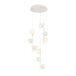 HOMEMANIA Lampe à Suspension Kosmos Chandelier - à Sphère - de Plafond - Blanc en Métal, 35 x 35 x 120 cm, 9Led x Max 27W, 2700Lumen, 3000K Lumière Blanc Naturel