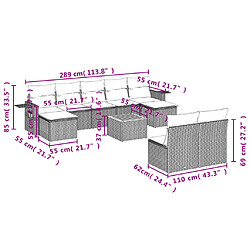 vidaXL Salon de jardin avec coussins 10 pcs gris résine tressée pas cher