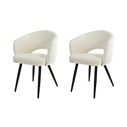 Mes Lot de 2 chaises repas 58x56x81 cm en tissu bouclette blanc 