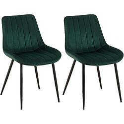 Decoshop26 Lot de 2 chaises de salle à manger coutures décoratives verticales avec pieds en métal noir assise en velours vert 10_0001745