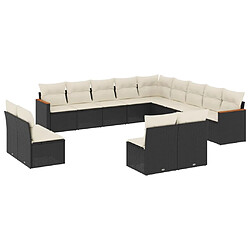 vidaXL Salon de jardin avec coussins 13 pcs noir résine tressée