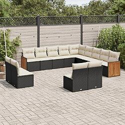 vidaXL Salon de jardin avec coussins 13 pcs noir résine tressée