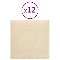 vidaXL Panneaux muraux 12 pcs Crème 30x30 cm Tissu 1,08 m²