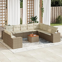 vidaXL Salon de jardin 11 pcs avec coussins beige résine tressée 