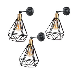 Stoex 3x Applique Mural Industriel en Métal Cage forme Diamant Angle réglable Design Vintage Luminaire E27 Lampe de Plafond pour Chambre Café Restaurent Entrée Couloir,Noir 