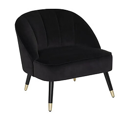 Pegane Fauteuil en velours et bois de pin coloris noir - Longueur 78 x Profondeur 72 x Hauteur 71 cm