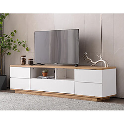 Sweiko Meuble TV Armoire TV moderne avec veines de bois en bloc de couleur blanc 180 cm pour Salon