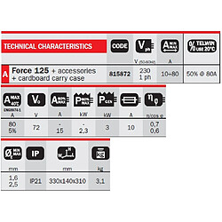 Telwin - Poste à souder inverter MMA avec accessoires et coffret carton - FORCE 125