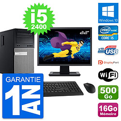 PC Tour Dell 990 Ecran 22" Intel i5-2400 RAM 16Go Disque 500Go Windows 10 Wifi · Occasion 