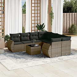 Maison Chic Salon de jardin 9 pcs avec coussins | Ensemble de Table et chaises | Mobilier d'Extérieur gris résine tressée -GKD86871