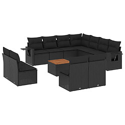 vidaXL Salon de jardin 12 pcs avec coussins noir résine tressée