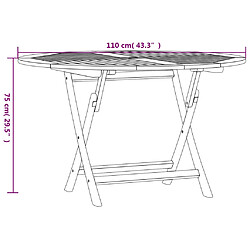 vidaXL Table pliable de jardin Ø 110x75 cm bois massif de teck pas cher