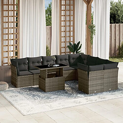 vidaXL Salon de jardin avec coussins 10 pcs gris résine tressée