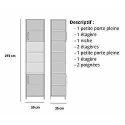 Inside 75 Armoire de rangement porte haute et basse, bibliothèque centrale coloris blanc mat largeur 50 cm