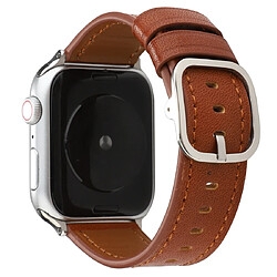 Wewoo Pour Apple Watch séries 5 et 4 44 mm / 3 et 2 et 1 42 mm Boucle style moderne Bracelet en cuir véritable Marron 