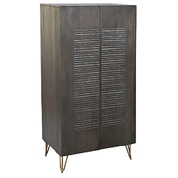 Pegane Armoire de rangement en bois sculpté coloris marron foncé et pied en métal doré - Longueur 70 x Profondeur 45 x Hauteur 142 cm 