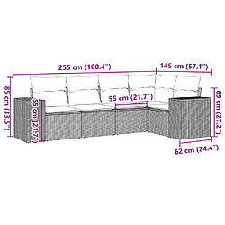 Acheter vidaXL Salon de jardin 5 pcs avec coussins gris résine tressée