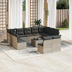 vidaXL Salon de jardin avec coussins 12 pcs gris clair résine tressée