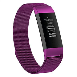 Wewoo Bracelet pour montre connectée Dragonne magnétique en acier inoxydable FITBIT Charge 3Taille Grand217x18mm Violet foncé