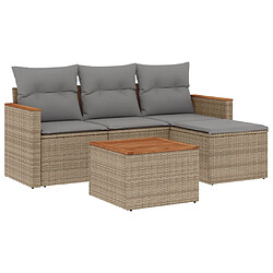 vidaXL Salon de jardin avec coussins 5 pcs beige résine tressée