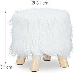 Helloshop26 Tabouret fausse fourrure poils pouf 4 pieds bois blanc 13_0002796