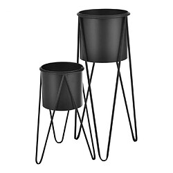 Helloshop26 Set de 2 supports de plante cache pot pot de fleur bac à fleurs vase métal noir 03_0006042/2 