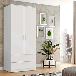 Avis Pegane Armoire, meuble de rangement avec 2 portes et 2 tiroirs coloris blanc - longueur 82 x profondeur 51 x hauteur 185 cm