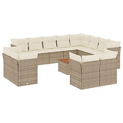 vidaXL Salon de jardin avec coussins 13 pcs beige résine tressée