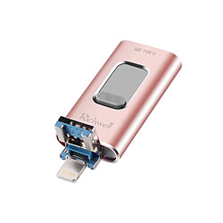 Wewoo Clé USB iPhone iDisk 3 en 1 64G Type-C + Lightning 8 broches + Disque flash push-pull métal USB 3.0 avec fonction OTG (or rose) 