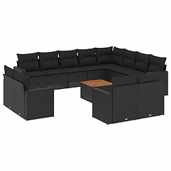 Maison Chic Salon de jardin avec coussins 13 pcs | Ensemble de Table et chaises | Mobilier d'Extérieur noir résine tressée -GKD25446