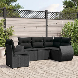 vidaXL Salon de jardin 5 pcs avec coussins noir résine tressée 