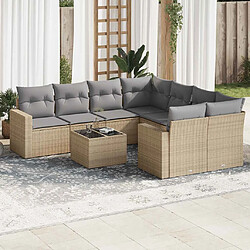 vidaXL Salon de jardin avec coussins 9 pcs beige résine tressée