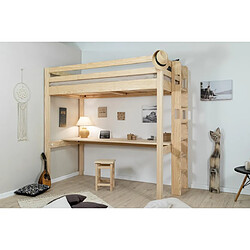 DECOPIN lit mezzanine 1 place avec espace grand bureau carlit - bois naturel 