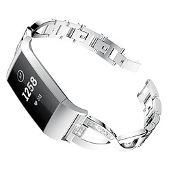 Wewoo Bracelet en acier avec serti de diamants forme losange pour Fitbit Charge 3 (Argent) 