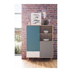 But Buffet haut scandinave ARUBA Chêne, bleu, gris et blanc pas cher