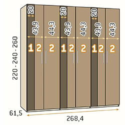 Inside 75 Armoire blanche 268,4 x 60 x 240 cm structure standard 6 portes kubica