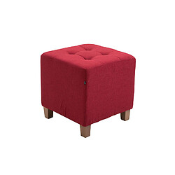 Decoshop26 Tabouret bas repose-pieds pouf capitonné en tissu rouge pieds en bois 45x46 cm 10_0000161