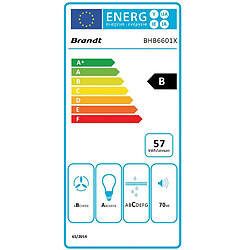 Hotte décorative murale 60cm 70db 602m3/h inox - bhb6601x - BRANDT