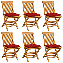 vidaXL Chaises de jardin et coussins rouge lot de 6 Bois teck massif