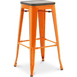 ICONIK INTERIOR Tabouret de bar - Design industriel - Bois et acier - 76 cm - New Edition- Stylix Orange