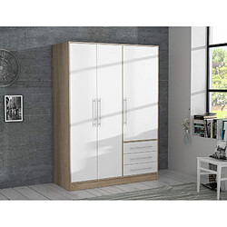 Meubletmoi Armoire dressing blanc et aspect chêne clair 3 portes - FARO