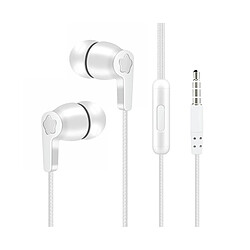 LUUCOZK Écouteurs stéréo intra-auriculaires 3,5 mm avec microphone L203 Écouteurs filaires Contrôle du fil Basses puissantes - Blanc 