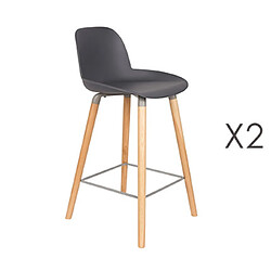 Mes Lot de 2 tabourets de bar H65 cm gris foncé et pieds naturels - KUIP 