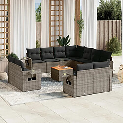 Maison Chic Salon de jardin avec coussins 12 pcs | Ensemble de Table et chaises | Mobilier d'Extérieur gris résine tressée -GKD83235