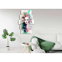 HOMEMANIA Tableau Fille - 5 Pieces - Portrait - pour Salon, Chambre - Multicouleur en MDF, 95 x 0,3 x 60 cm